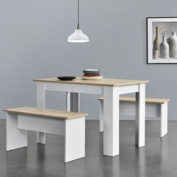 Set per Sala da Pranzo Composto di Tavolo e 2 Panche Mobili in Design Minimal Set da Pranzo Fino a 4 Posti - Vari Colori