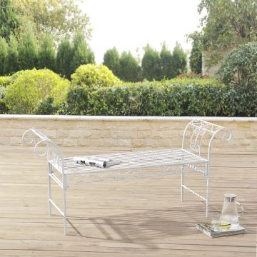Panca da Giardino/Terrazza/Balcone con 2 Posti di Seduta Panchina in Metallo con Elementi Decorativi e Braccioli Incurvati - Bianco