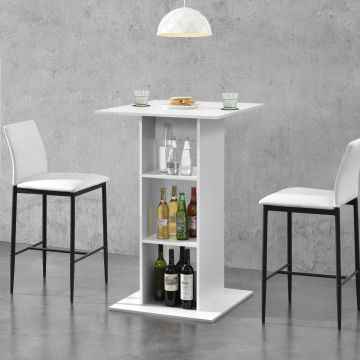 Tavolo Alto da Bar con 3 Ripiani Portabottiglie Tavolo Bistro in Forma Quadrata 70 x 70 x 110 cm - Bianco