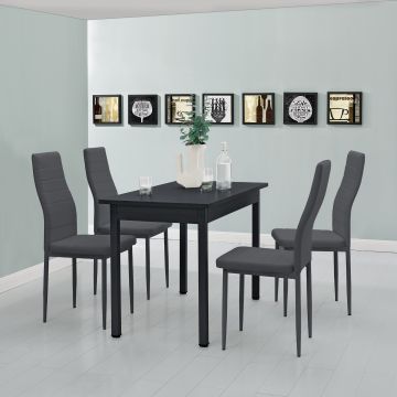 [en.casa] Tavolo da pranzo nero - 120x60cm - con 4 sedie imbottite grige in similpelle