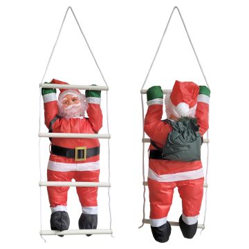 [en.casa] Figura di Babbo Natale Arrampicatore su Scala di Corda - Altezza totale 125 cm - Decorazione Natalizia per Uso Interno/Esterno