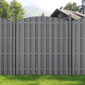 [neu.holz] Steccato per Giardino Staccionata Recinzione Pannello ad Arco WPC Legno Composito Set di 2 Pezzi 185 x 376 cm Grigio