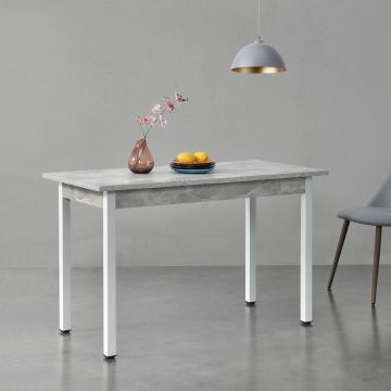 Tavolo da Pranzo Rettangolare 120 x 60 cm con Gambe in Acciaio Tavolo da Cucina fino a 4 Posti in Design Moderno - Effetto Cemento / Bianco