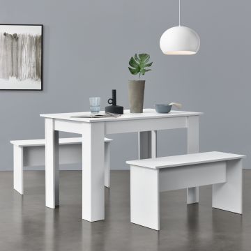 Set per Sala da Pranzo Composto di Tavolo e 2 Panche Mobili in Design Minimal Set da Pranzo Fino a 4 Posti - Bianco