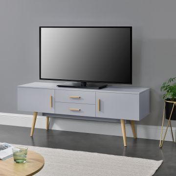 Mobile Porta TV con 2 Armadi e 2 Cassetti 140 x 40 x 56 cm Supporto TV con Passaggio Cavi Tavolino Consolle - Grigio Chiaro