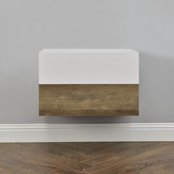 [en.casa] 2 Comodini da parete con cassetto - Bianco opaco/effetto legno - 46x30x15cm 