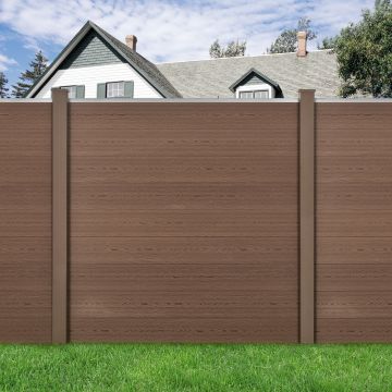 [neu.holz] Steccato per Giardino Recinzione Staccionata WPC 183 x 357 cm 2 Colonne 18 Doghe Marrone