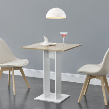 Tavolo da Cucina di Forma Quadrata 65 x 65 x 78 cm Tavolo da Pranzo per Monolocali / Studio Tavolo Fino a 2 Posti - Rovere con Bianco