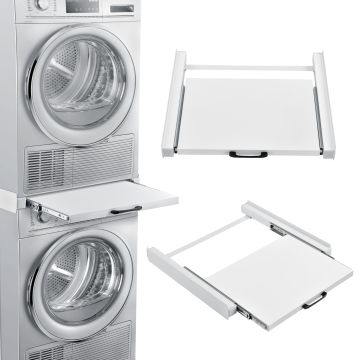 Supporto Universale in Metallo Sovrapposizione per Lavatrice e Asciugatrice con Ripiano Estraibile Kit di Congiunzione / Accatastamento - Bianco