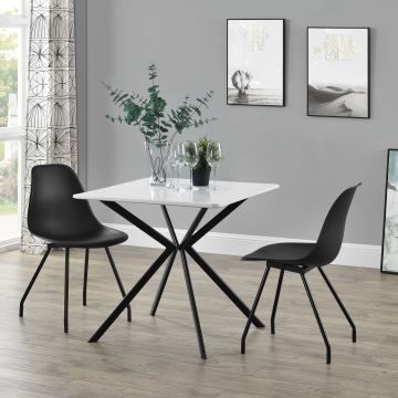 [en.casa] Tavolo da Pranzo con Piano in MDF di Forma Quadrata e Gambe di Design in Metallo (LxLxA) 78 x 78 x 75 cm Posti per 2 Persone - Bianco/Nero