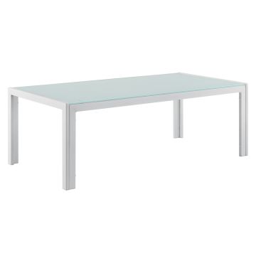 [casa.pro] Tavolino da giardino - Tavolino da salotto esterno -  100 x 50 x 35 cm - Bianco - di metallo e vetro