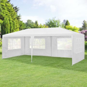 [casa.pro] Gazebo da Giardino 600 x 300 x 255 cm Tenda da Giardino Struttura in Acciaio Pieghevole Impermeabile Bianco