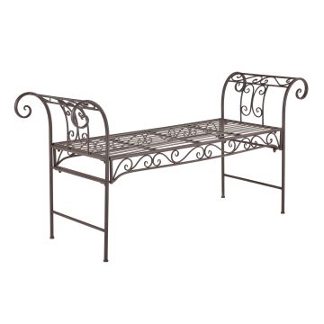 Panca da Giardino/Terrazza/Balcone con 2 Posti di Seduta Panchina in Metallo con Elementi Decorativi e Braccioli Incurvati - Marrone
