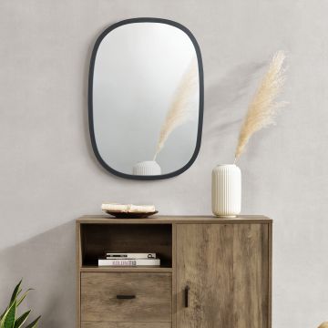 Specchio da Parete 'Copertino' (AxL) 70 x 50 cm Specchio di Forma Rettangolare con Cornice Arrotondata - Nero opaco [en.casa]