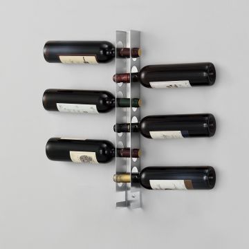 Portabottiglie Pensile da Vino 55 x 5 x 7 cm Supporto in Acciaio per 6 Bottiglie Cantinetta da Parete in Metallo Scaffale per Bottiglie da Vino