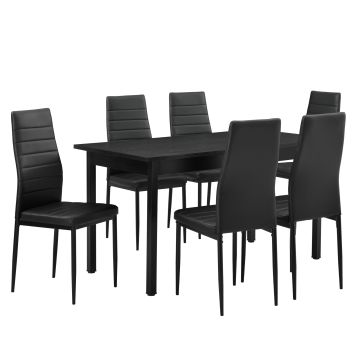 [en.casa] Tavolo da pranzo nero - 14cm x 6cm x 75cm - con 6 sedie imbottite nere