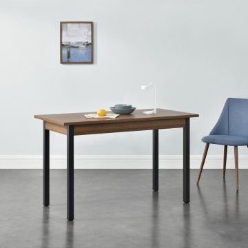 Tavolo da Pranzo Rettangolare 120 x 60 cm con Gambe in Acciaio Tavolo da Cucina fino a 4 Posti in Design Moderno - Effetto Noce / Nero