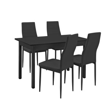 [en.casa] Tavolo da pranzo nero - 120x60cm - con 4 sedie imbottite nere in similpelle