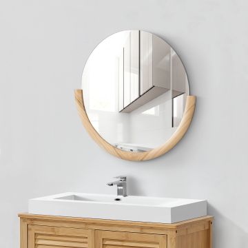 Specchio da Parete Atri 61 x 64 cm Rotondo Cornice in Legno di Eucalipto Naturale [en.casa]