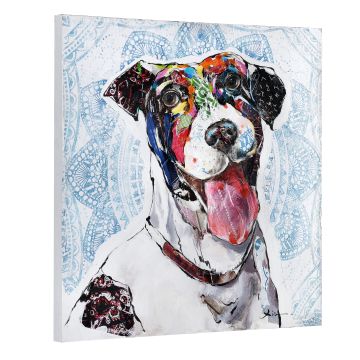 [art.work] Quadro murale originale dipinto a mano con motivo cane su tela incl. cornice barella