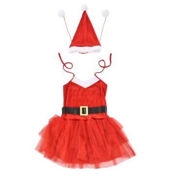 [en.casa] Maschera natalizia da donna Insieme di 3 pezzi 64 x 50 cm Taglia: 36-42 Costume e cappello Babbo Natale e cintura nera Rosso/bianco
