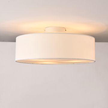Plafoniera Rotonda a 3 Fonti di Luce 3x E27 60W Lampada da Soffitto Struttura in Plastica Rivestimento in Tessuto Traslucido - Bianco