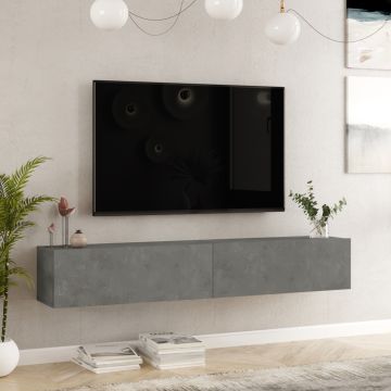 Mobile Porta TV 'Lapinlahti' con 2 Ante Apertura a Ribalta - Consolle da Parete 180 cm - Effetto Cemento [en.casa]