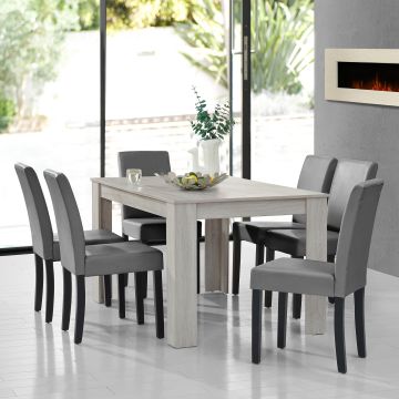 [en.casa] Tavolo da pranzo rovere bianco con 6 sedie nere 14x9cm sala da pranzo set cucina