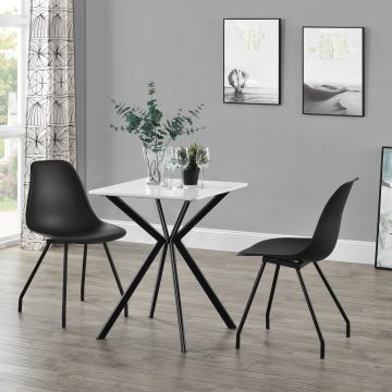 [en.casa] Tavolo da Pranzo con Piano in MDF di Forma Quadrata e Gambe di Design in Metallo (LxLxA) 60 x 60 x 75 cm Posti per 2 Persone - Bianco/Nero