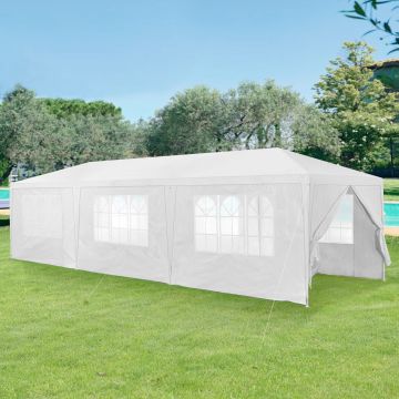[casa.pro] Gazebo da Giardino 900 x 300 x 255 cm Tenda da Giardino Struttura in Acciaio Pieghevole Impermeabile Bianco
