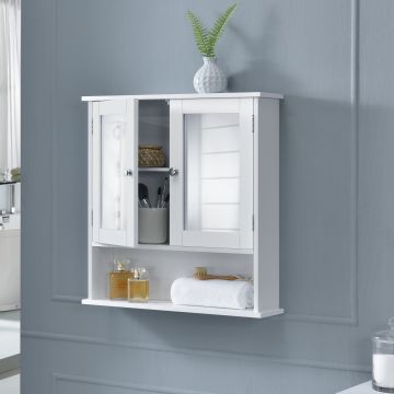 [en.casa] Armadio da parete per il bagno con specchio - 58x56x13cm - bianco