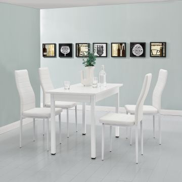 [en.casa] Tavolo da pranzo bianco - 120x60cm - con 4 sedie imbottite bianche in similpelle
