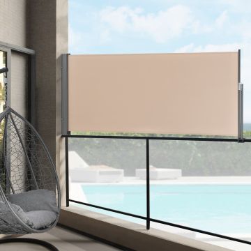 Paravento Estraibile (AxL) 120x300 cm Frangivento in Tessuto Impermeabile per Terrazzo/Balcone Schermo Laterale Divisorio - Color Sabbia