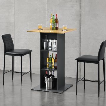 Tavolo Alto da Bar con 3 Ripiani Portabottiglie Tavolo Bistro in Forma Quadrata 70 x 70 x 110 cm 