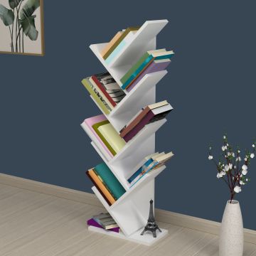 Libreria a Forma di Albero 'Tranås' con 7 Ripiani Inclinati - Bianco [en.casa] 