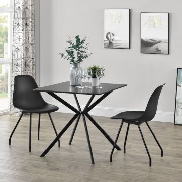 [en.casa] Tavolo da Pranzo con Piano in MDF di Forma Quadrata e Gambe di Design in Metallo (LxLxA) 78 x 78 x 75 cm Posti per 2 Persone - Nero