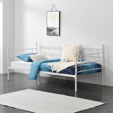 Struttura Divano a 2-3 Posti di Seduta Letto Singolo in Metallo 90 x 200 cm Sofa in Acciaio con Elementi Decorativi - Bianco